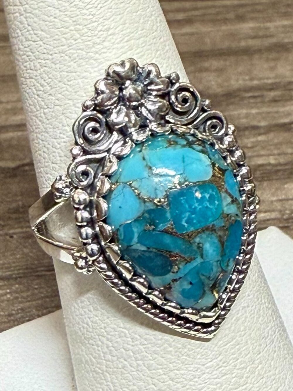 Blue Copper Turquoise Ring: Sterling Silver Statement Ring